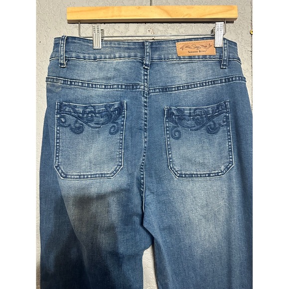 Suzanne Betro Denim Flare Jeans Womens Sz 12 Blue High Rise Embroidered Western - Picture 2 of 11